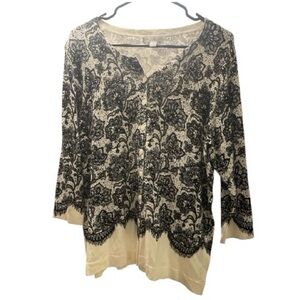 Roz & Ali Black & White Knit Cardigan, 1x